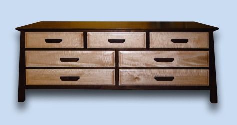 Walnut & Tiger Maple Modern Arts & Crafts 5 Drawer Chest - Custom Modern Furniture