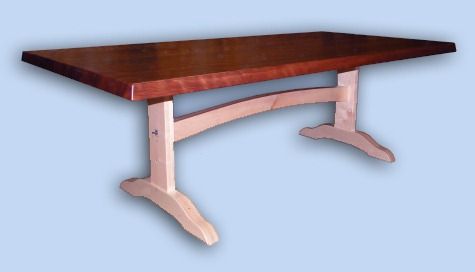 Reclaimed Flame Redwood & Maple Arts & Crafts Trestle Table