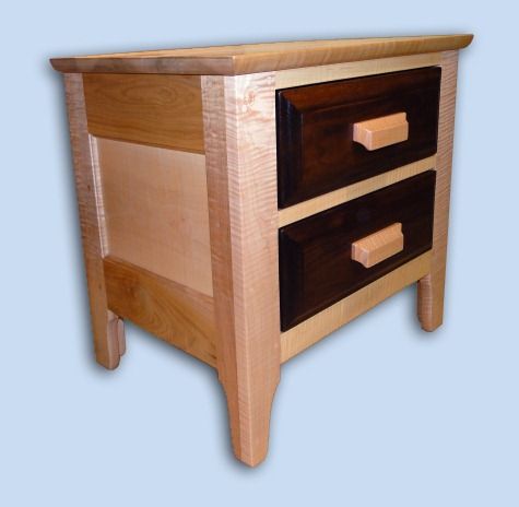 Tiger Maple and Walnut Arts & Crafts Bed Side Table