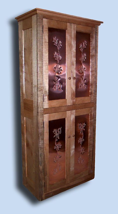 Tiger Maple Shaker Pie Safe / Food Cupboard with Punched Copper Panels