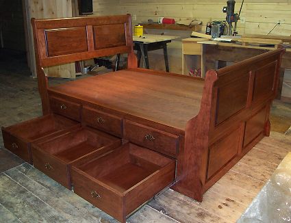 Cherry 6 Panel Sleigh Bed with 12 Drawers