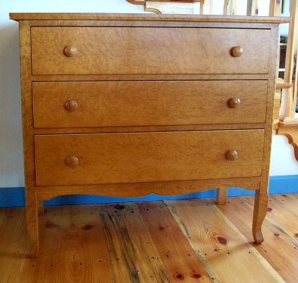 Custom Handcrafted Solid Bird's Eye Maple 3 Drawer Colonial Chest