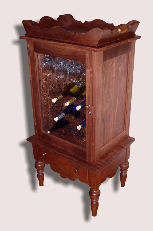 Reclaimed American Walnut Wine Cabinet with Removable Tray Top