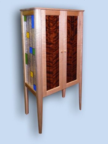 Reclaimed Flame Redwood & Maple Arts & Crafts Trestle Table - Custom Modern Furniture