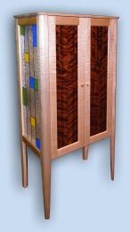 Tiger Maple & Flame Redwood Arts & Crafts Liquor Cabinet