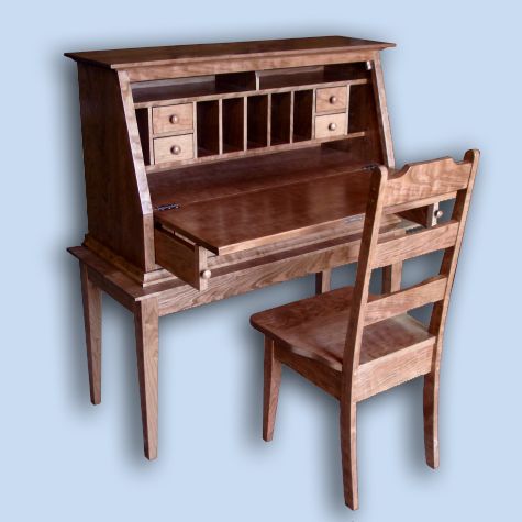 Traditional Flame Cherry Shaker Slant Back Secretary Desk